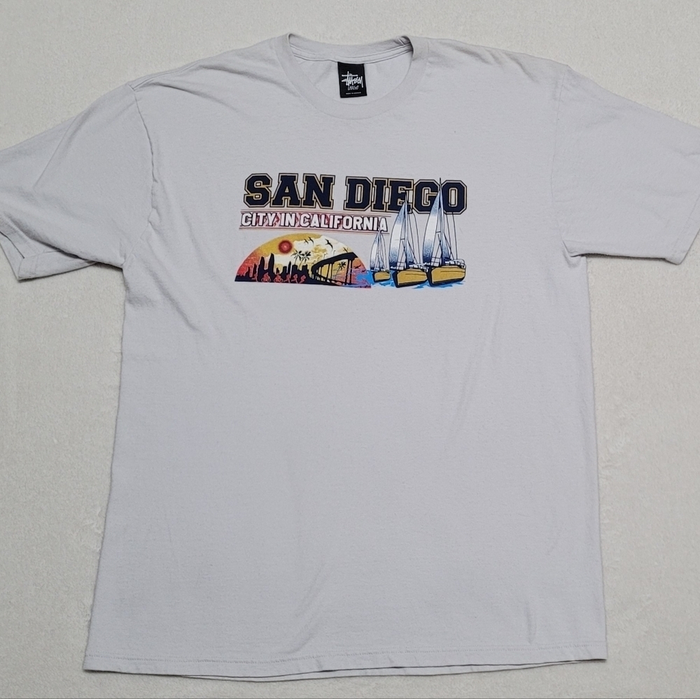 Stussy Rare Vintage Gray Cotton San Diego City in California Tee L
